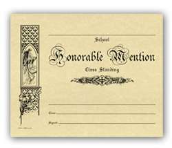 Honorable Mention Parchment Certificate