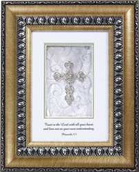 Proverbs 3:5 Shimmering Faith Crosses Silver frame Tabletop Christian Verses - 8x 10