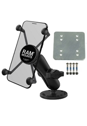Round Plate with Standard Sized Length Arm & RAM-HOL-UN7BU Universal X Grip Spring Loaded Holder (Fits Device Width 1.875" to 3.25")