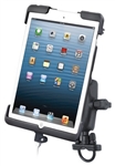 Handlebar Mount with Zinc U-Bolt (Fits .5 to 1.25 Dia.), Standard Sized Length Arm and RAM-HOL-TAB11U Docking Connector Holder for Apple iPad Mini (1st Gen) WITHOUT Case or Cover