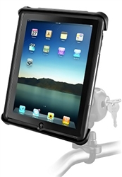 Handlebar Mount with Zinc U-Bolt (Fits .5 to 1.25 Dia.), Std. Sized Length Arm & RAM-HOL-TABL-LGU Universal LARGE LOCKING Tablet Cradle fits MOST 10" Screens WITH or WITHOUT Case/Cover Including: Apple iPad, iPad HD, Lenovo LePad, XOOM, LG G-Slate, Galaxy