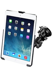 Single 3.25" Dia. Suction Cup Base with Twist Lock, Aluminum Standard Length Sized Arm and RAM-HOL-AP17U Holder for Apple iPad Air (1st Gen) WITHOUT Case or Cover