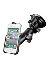 Single 3.25" Dia. Suction Cup Base with Twist Lock, Aluminum Standard Length Sized Arm and RAM-HOL-AP9U Apple iPhone 4 Holder (4th Gen/4S WITHOUT Case or Cover)