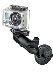 Single 3.25" Dia. Suction Cup Base with Twist Lock, Aluminum Standard Length Sized Arm with RAP-B-202U-GOP1 Go Pro Adapter