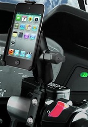 Brake/Clutch Assembly Mount or U-Bolt Handlebar Mount with Standard Sized Arm and Apple RAM-HOL-AP10U Holder (iPod Touch 4th Gen WITHOUT Case or Cover)