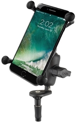 Motorcycle Fork Stem Mount and SHORT Sized Length Arm and and RAM-HOL-UN10BU  Large X-Grip Phone Holder (Fits Device Width 1.75" to 4.5")