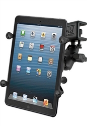 U Clamp (Aviation Glare Shield) Fits Flat Edge 0.17" to 1.12" with SHORT Sized Arm and RAM-HOL-UN8BU SMALL Universal Tablet Holder fits MOST 7-8" Screens Tablets (Fits Device Width 2.5" to 5.75")