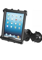 Dual 3.25" Dia. Suction Cup Base with Twist Lock, Aluminum Standard  Sized Length Sized Arm and RAM-HOL-TAB8U Universal Cradle for 10" Screen Tablets WITH or WITHOUT Large Heavy Duty Case/Cover/Skin Including: Apple iPads