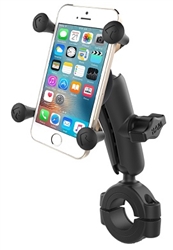 RAM Torque Handlebar/Rail Base (Fits 1 1/8" to 1.5" Diameter) with 1" Ball,  Medium/Standard Sized Length Arm & RAM-HOL-UN7BU Universal X Grip Holder for Phones (Fits Device Width 1.875" to 3.25")