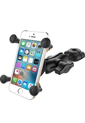 RAM Mini Torque Handlebar/Rail Base (Fits 3/8" to 5/8" Diameter) with 1" Ball,  SHORT Sized Length Arm & RAM-HOL-UN7BU Universal X Grip Holder for Phones (Fits Device Width 1.875" to 3.25")