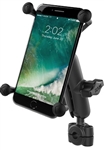 RAM Mini Torque Handlebar/Rail Base (Fits 3/8" to 5/8" Diameter) with 1" Ball, Medium/Standard Sized Arm & RAM-HOL-UN10BU  Large X-Grip Phone Holder (Fits Device Width 1.75" to 4.5")