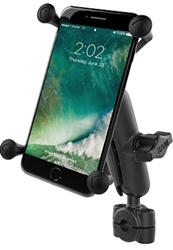 RAM Mini Torque Handlebar/Rail Base (Fits 3/8" to 5/8" Diameter) with 1" Ball, Medium/Standard Sized Arm & RAM-HOL-UN10BU  Large X-Grip Phone Holder (Fits Device Width 1.75" to 4.5")