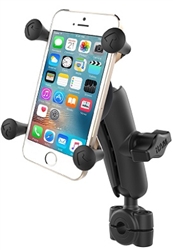 RAM Mini Torque Handlebar/Rail Base (Fits 3/8" to 5/8" Diameter) with 1" Ball,  Medium/Standard Sized Length Arm & RAM-HOL-UN7BU Universal X Grip Holder for Phones (Fits Device Width 1.875" to 3.25")