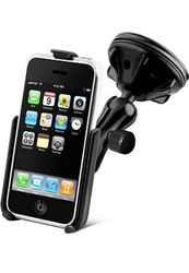 Single 2.75" Dia. Suction Cup Base with Twist Lock, PLASTIC Arm and RAM-HOL-AP6U Apple iPhone Holder (2nd & 3rd Gen 3G/3GS WITHOUT Case or Cover)