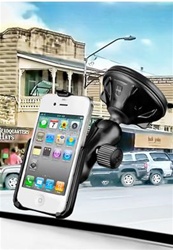 Single 2.75" Dia. Suction Cup Base with Twist Lock, PLASTIC Arm and RAM-HOL-AP9U Apple iPhone 4 Holder (4th Gen/4S WITHOUT Case or Cover)