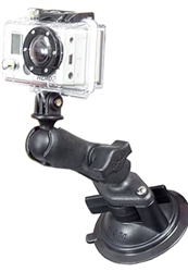 Single 3.25" Dia. Suction Cup Base with Twist Lock, COMPOSITE Standard Length Sized Arm with RAP-B-202U-GOP1 Go Pro Adapter