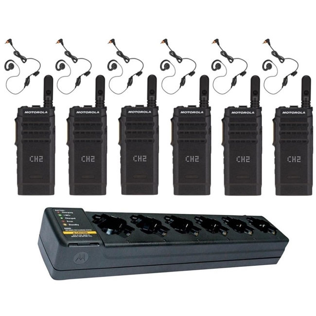 SL300 UHF Digital Display Combo Pack - 6 Radios, 6 Earpieces, & 6-Bank Charger