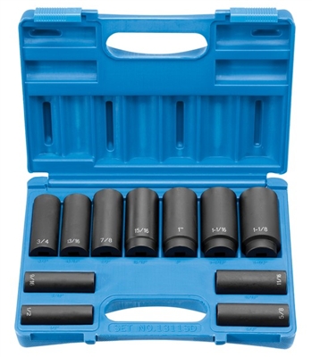 1/2" Drive 11 Piece Deep Set - 8 Point