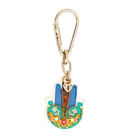 Colorful Hamsa Key Ring with Flowers by Ester Shahaf