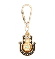 Black & Gold Hamsa Key Ring with Star of David by Ester Shahaf