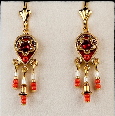 Red Small Drop Silver Earrings