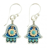 Bluish Hamsa Earrings - Small - by Ester Shahaf