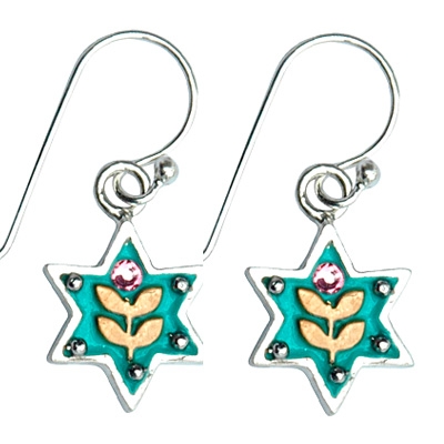 Golden Leaves Star of David Earrings by Ester Shahaf