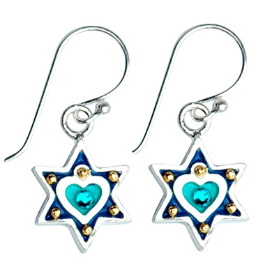 Blue heart Star of David earrings