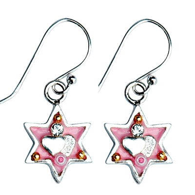pink with hearts Star of David earrings
