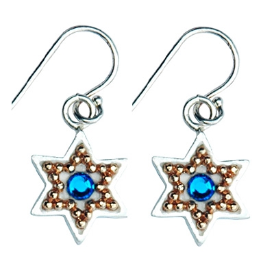 Golden Beads Star of David Earrings by Ester Shahaf