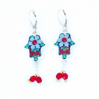 Purple flower Hamsa Earrings - by Ester Shahaf