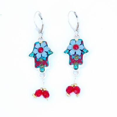 Purple flower Hamsa Earrings - by Ester Shahaf