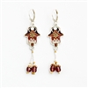 Brown & Pink flower Hamsa Earrings - by Ester Shahaf