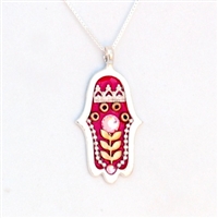 Wheat branch red  Hamsa Necklace by Ester Shahaf