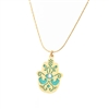 Small Turquoise Doves Hamsa Necklace by Ester Shahaf