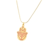 Small Pink Menorah Hamsa Necklace by Ester Shahaf