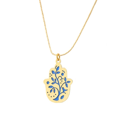 Small Gold Plated Tree Hamsa Necklace by Ester Shahaf