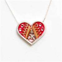 Red Medium Silver Heart Pendant by Ester Shahaf