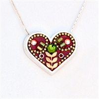 Wheat Branch Medium Red Silver Heart Pendant by Ester Shahaf