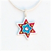 Red & Blue Flower Star of David Necklace - Small by Ester Shahaf