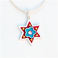 Red & Blue Flower Star of David Necklace - Small by Ester Shahaf