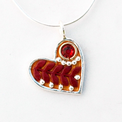 Red Small Silver Heart Pendant by Ester Shahaf