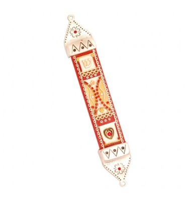 Red Wood & Pewter Mezuzah Case by Ester Shahaf