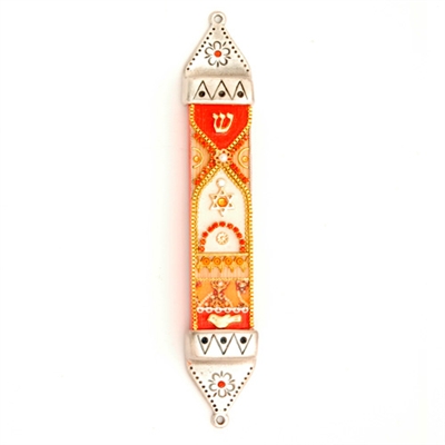 Orange Wood & Pewter Mezuzah Case by Ester Shahaf