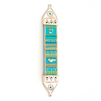 Multicolor Wood & Pewter Mezuzah Case by Ester Shahaf