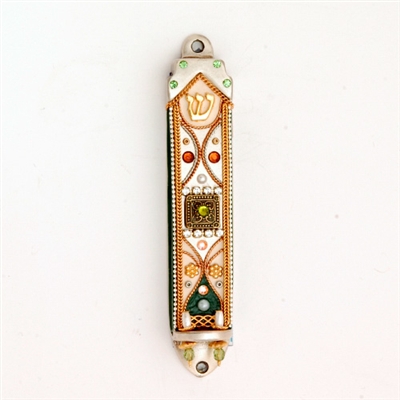 Green & Gold Mezuzah Case by Ester Shahaf