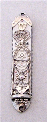 Whie & Silver Mezuzah Case by Ester Shahaf