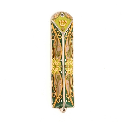 Golden Green Triangle Mezuzah Case by Ester Shahaf