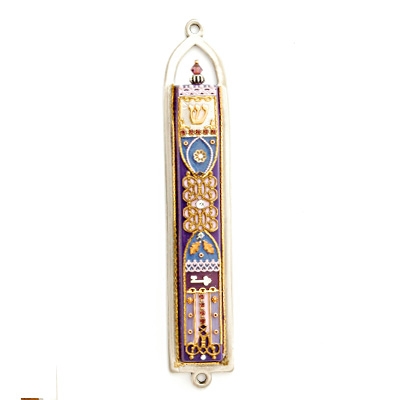 Purple Oriental Mezuzah Case by Ester Shahaf