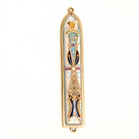 White & Purple Oriental Mezuzah Case by Ester Shahaf